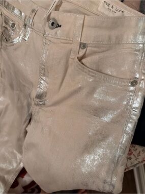 rag & bone Cream Metallic Skinny Jeans